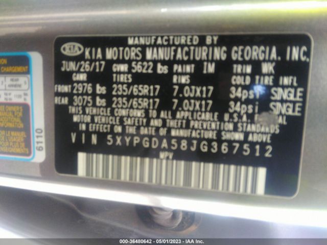 5XYPGDA58JG367512 KIA Sorento Lx V6