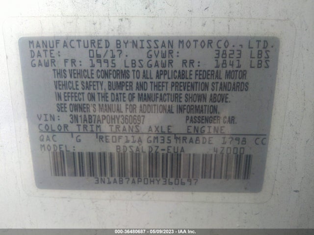 Nissan SENTRA SV 2017 3N1AB7AP0HY360697 Image 9