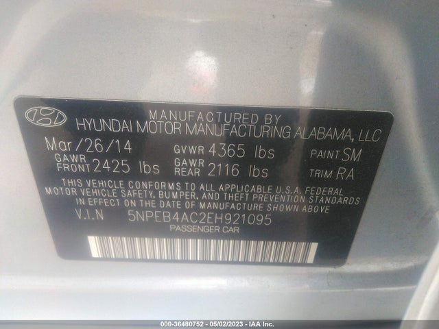 Hyundai SONATA GLS 2014 5NPEB4AC2EH921095 Image 9