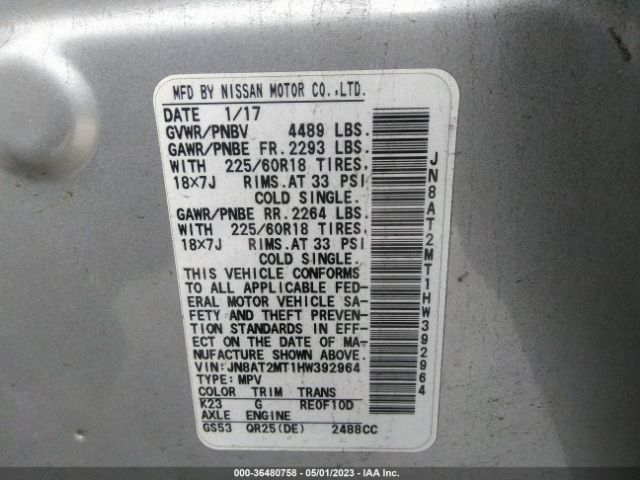 JN8AT2MT1HW392964 Nissan Rogue Sl