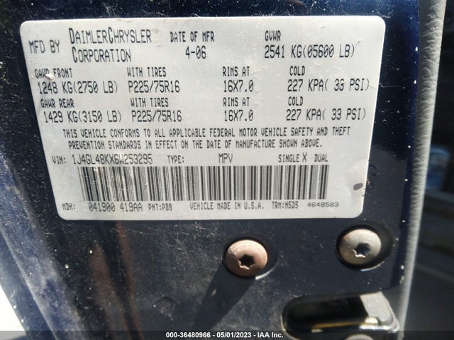 2006 JEEP LIBERTY SPORT VIN: 1J4GL48KX6W253295