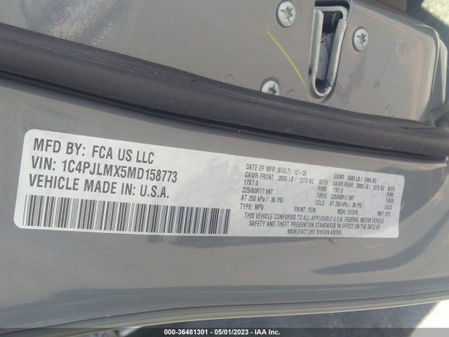1C4PJLMX5MD158773 Jeep Cherokee Latitude Lux