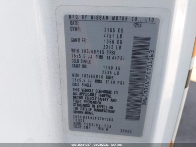 3N6CM0KN9FK701063 Nissan Nv200 S/sv