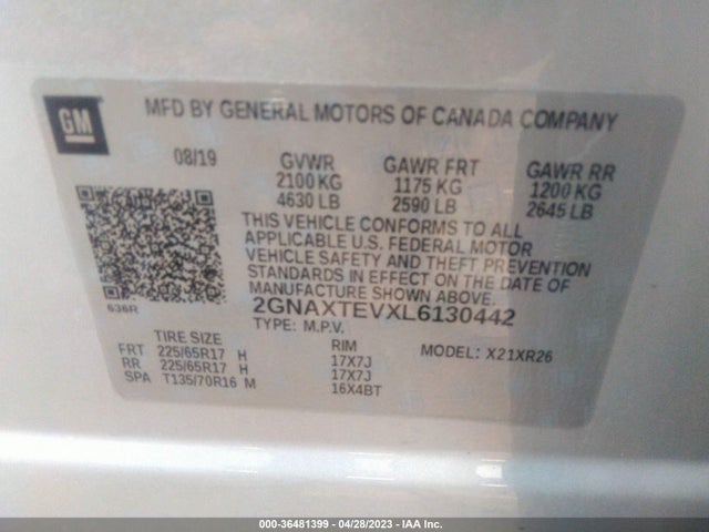 Chevrolet EQUINOX LT 2020 2GNAXTEVXL6130442 Image 9