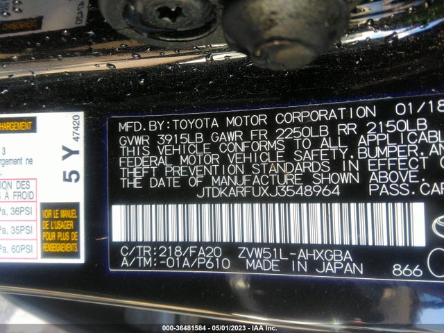 Toyota Prius Two/two Eco/three 2018 JTDKARFUXJ3548964 Image 9