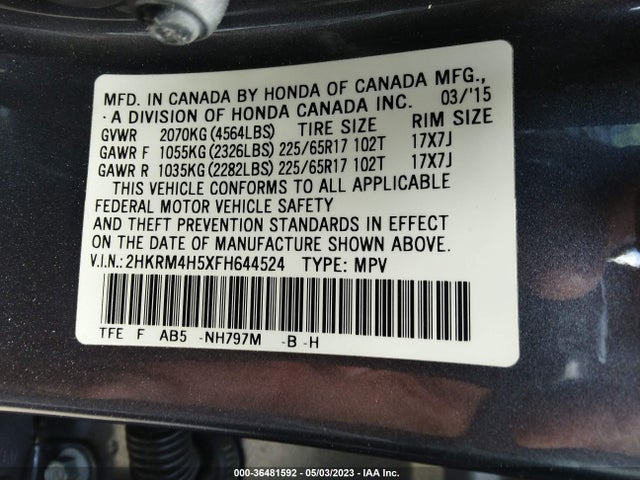 Honda CR-V EX 2015 2HKRM4H5XFH644524 Image 9