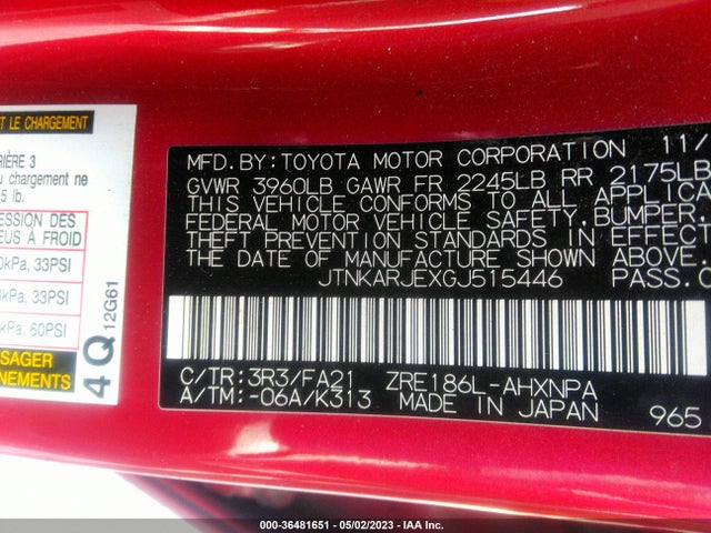 2016 Scion IM, VIN: JTNKARJEXGJ515446