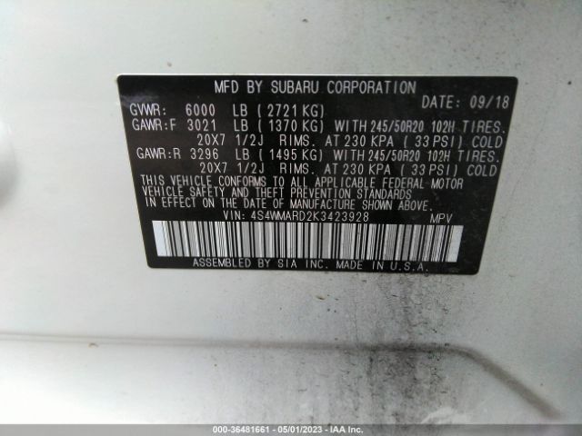 4S4WMARD2K3423928 Subaru Ascent Touring