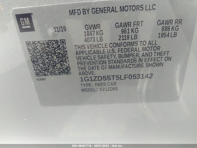 2020 CHEVROLET MALIBU LT VIN: 1G1ZD5ST5LF053142