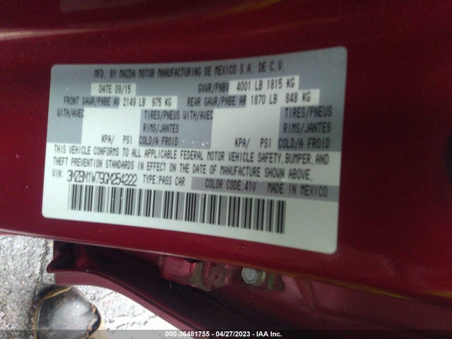 Aukcja sprzedaży 2016 Mazda Mazda3 I Touring, vin: 3MZBM1W79GM254222, numer aukcji: 36481755