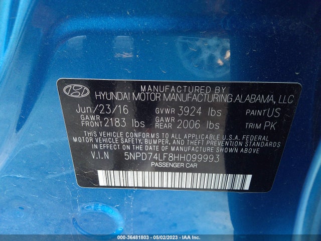 Hyundai ELANTRA SE 2017 5NPD74LF8HH099993 Image 10