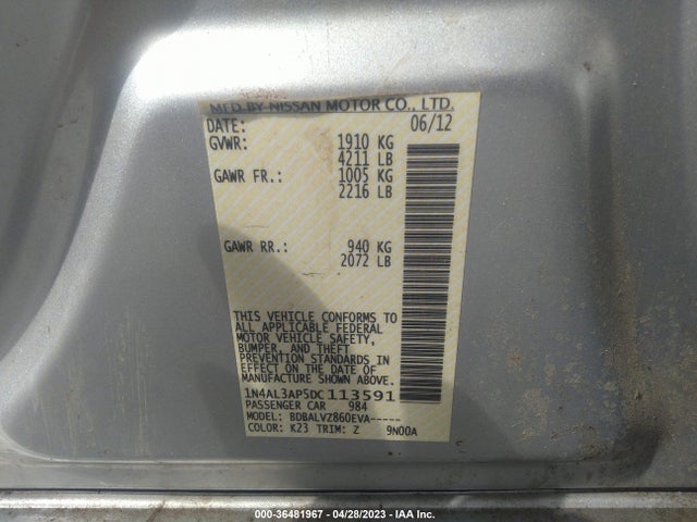2013 NISSAN ALTIMA 2.5 SL VIN: 1N4AL3AP5DC113591