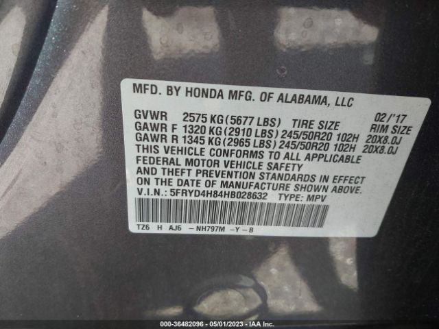 5FRYD4H84HB028632 Acura Mdx W/advance Pkg