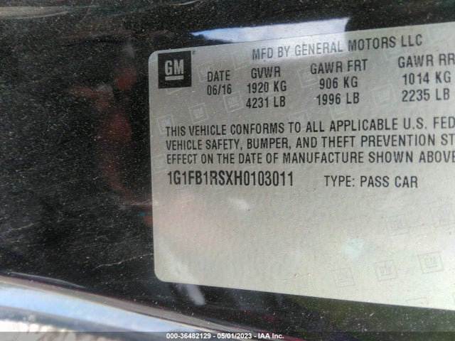 Chevrolet Camaro 1lt 2017 1G1FB1RSXH0103011 Image 10