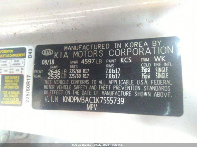 KNDPM3AC1K7555739 KIA Sportage Lx