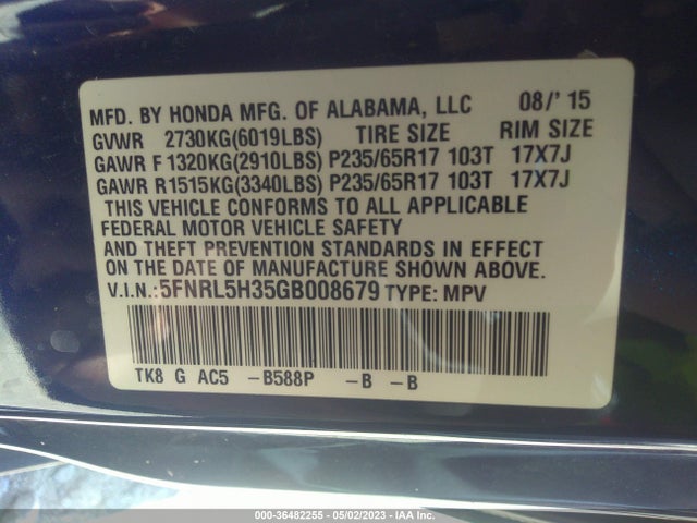 Honda ODYSSEY SE 2016 5FNRL5H35GB008679 Image 9