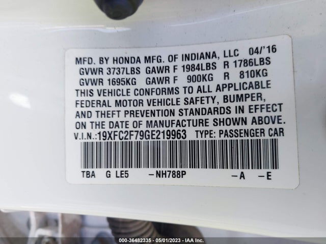 Honda Civic Sedan Ex 2016 19XFC2F79GE219963 Image 9