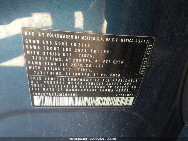 3VV2B7AX7JM054600 Volkswagen Tiguan Sel/se
