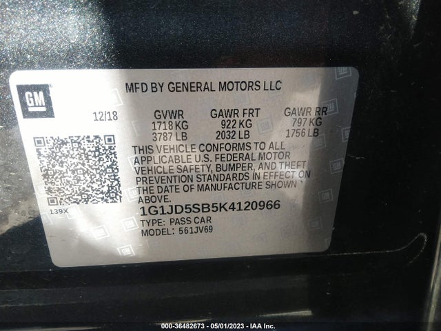 Chevrolet SONIC LT 2019 1G1JD5SB5K4120966 Image 10