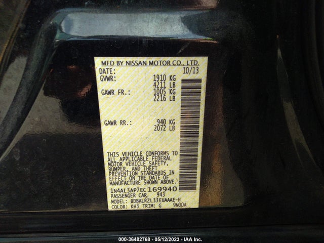 2014 NISSAN ALTIMA 2.5 S VIN: 1N4AL3AP7EC169940