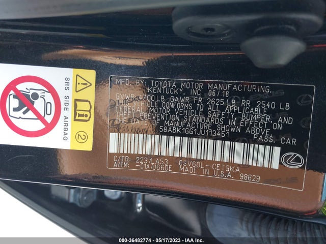 58ABK1GG1JU113451 Lexus Es Es 350