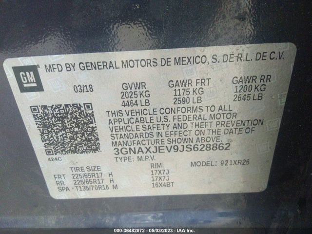 Chevrolet EQUINOX LT 2018 3GNAXJEV9JS628862 Image 9