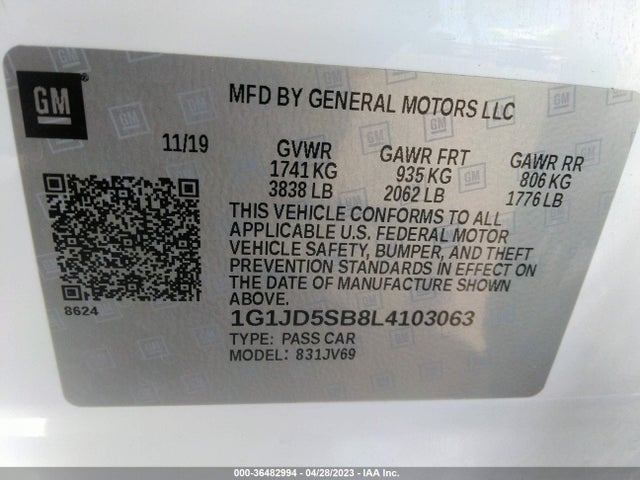 Chevrolet SONIC LT 2020 1G1JD5SB8L4103063 Image 11