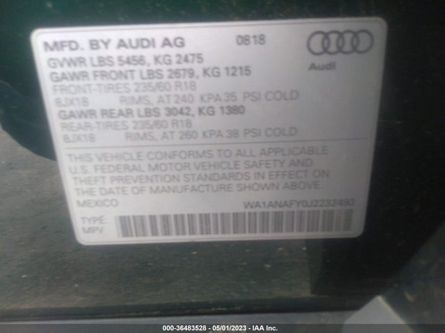 WA1ANAFY0J2232493 Audi Q5 Premium/tech Premium