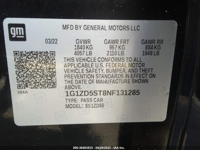 Chevrolet MALIBU LT 2022 1G1ZD5ST8NF131285 Image 9