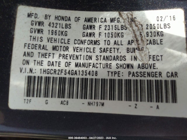 Honda Accord Sedan Sport 2016 1HGCR2F54GA135408 Image 9