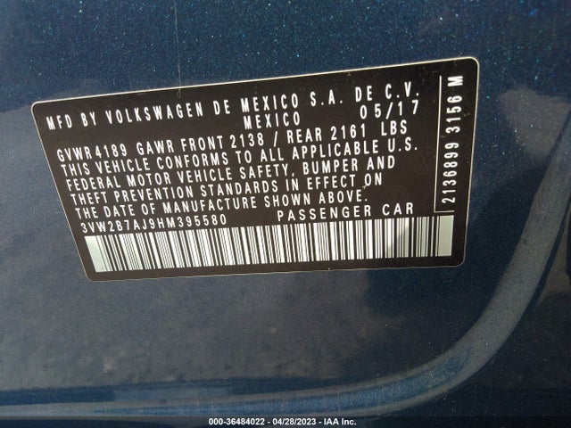 3VW2B7AJ9HM395580 Volkswagen Jetta 1.4t S