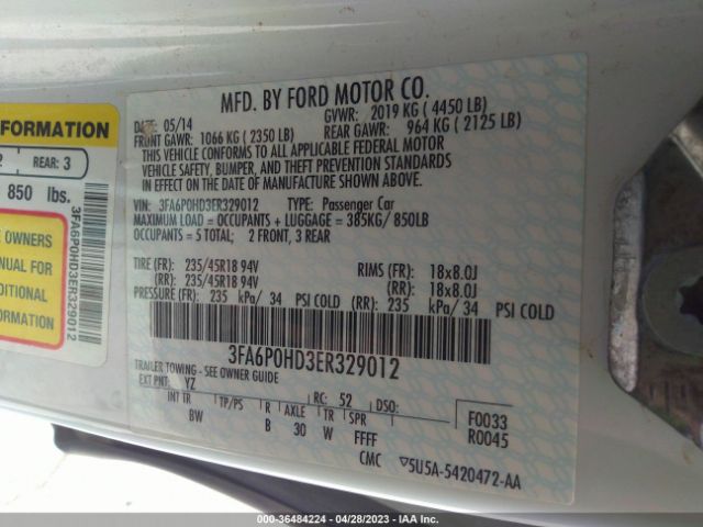 3FA6P0HD3ER329012 Ford FUSION SE