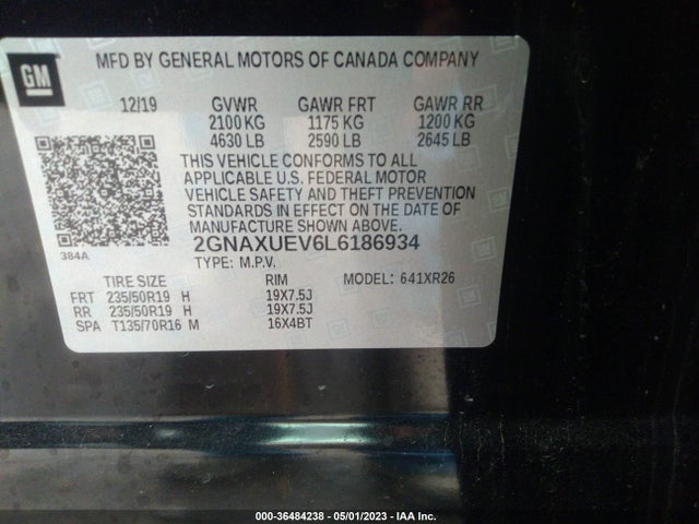 Chevrolet EQUINOX LT 2020 2GNAXUEV6L6186934 Image 9