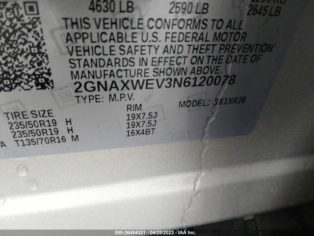 Chevrolet EQUINOX RS 2022 2GNAXWEV3N6120078 Image 9