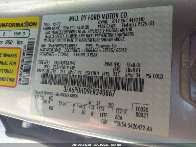 3FA6P0HD9ER240867 Ford FUSION SE