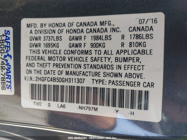 2016 HONDA CIVIC COUPE LX VIN: 2HGFC4B50GH311307