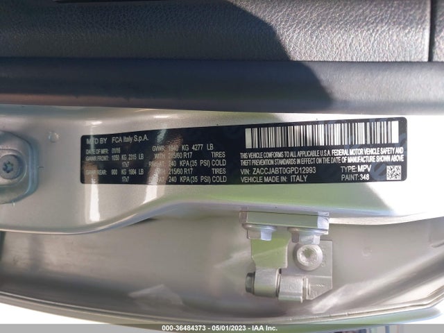 2016 JEEP RENEGADE LATITUDE VIN: ZACCJABT0GPD12993