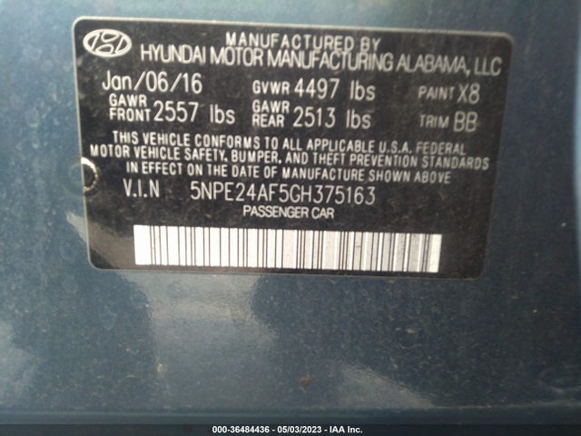 Hyundai Sonata 2.4l Se 2016 5NPE24AF5GH375163 Image 9