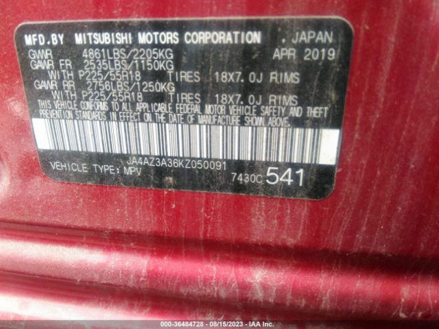 2019 MITSUBISHI OUTLANDER JA4AZ3A36KZ050091 Photo 8