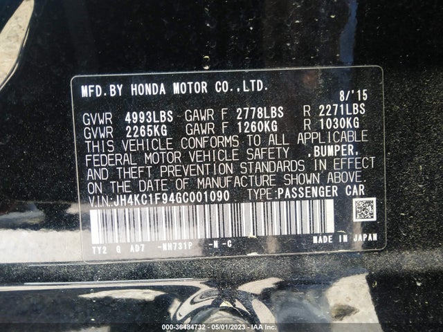 Acura Rlx Advance Pkg 2016 JH4KC1F94GC001090 Image 9