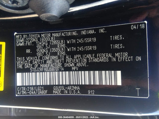 Toyota Highlander Se/xle 2018 5TDJZRFH0JS870714 Image 11