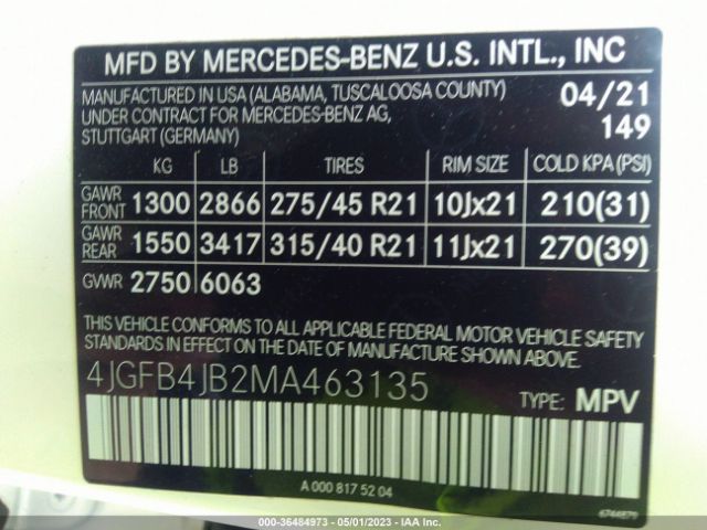 4JGFB4JB2MA463135 Mercedes-Benz Gle Gle 350