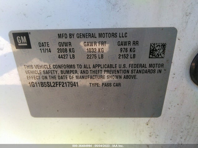2015 CHEVROLET MALIBU LS VIN: 1G11B5SL2FF217941