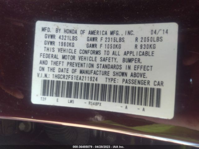 1HGCR2F51EA211924 Honda Accord Sedan Sport