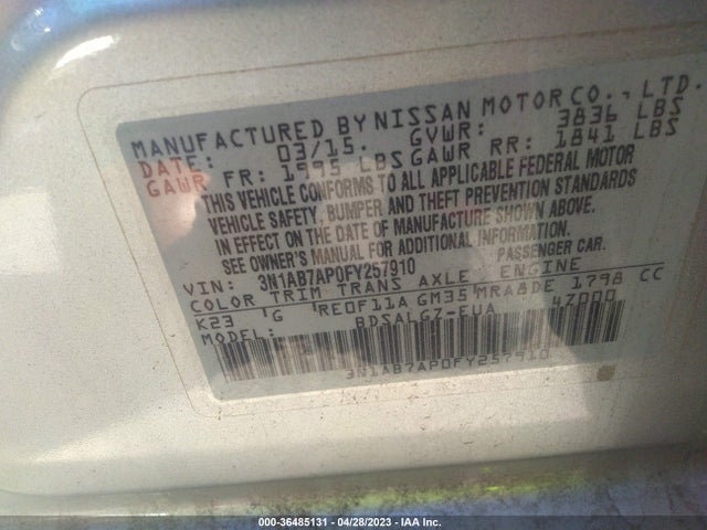 2015 NISSAN SENTRA SL VIN: 3N1AB7AP0FY257910