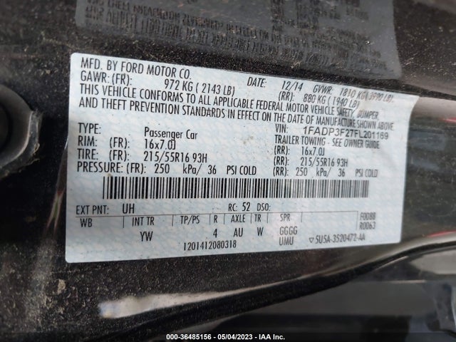 2015 FORD FOCUS SE VIN: 1FADP3F27FL201169