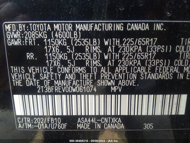 2013 TOYOTA RAV4 LE VIN: 2T3BFREV0DW061074