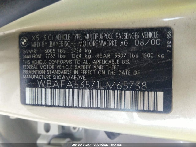 2001 BMW X5 3.0L VIN: WBAFA53571LM65738