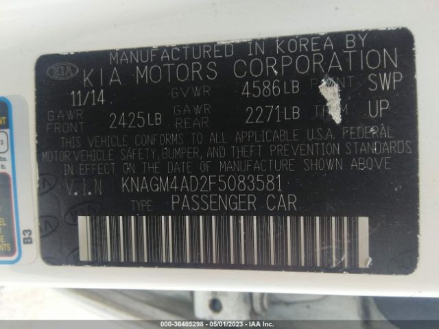 KNAGM4AD2F5083581 KIA OPTIMA HYBRID