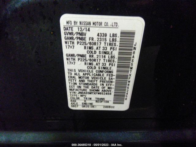 JN8AS5MTXFW652456 Nissan Rogue Select S